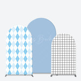 Lofaris Simple White Blue Rhombus Plaid Birthday Arch Backdrop